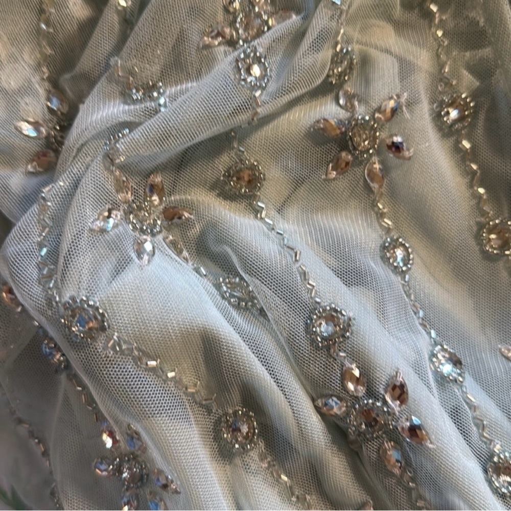 Mac Duggal Ice Blue Beaded V-Neck Maxi Dress - Picture 2 of 9